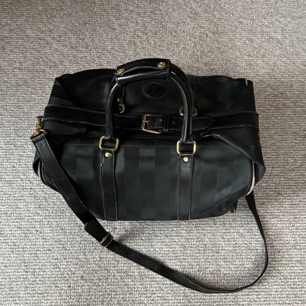 Fendi 90's Authentic Vintage Shoulder Bag, Black Vertical Stripe.
